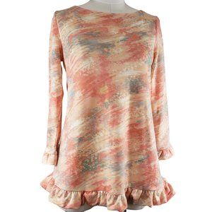 Rose + Olive LS Peach & Blue Top Swim Coverup Small